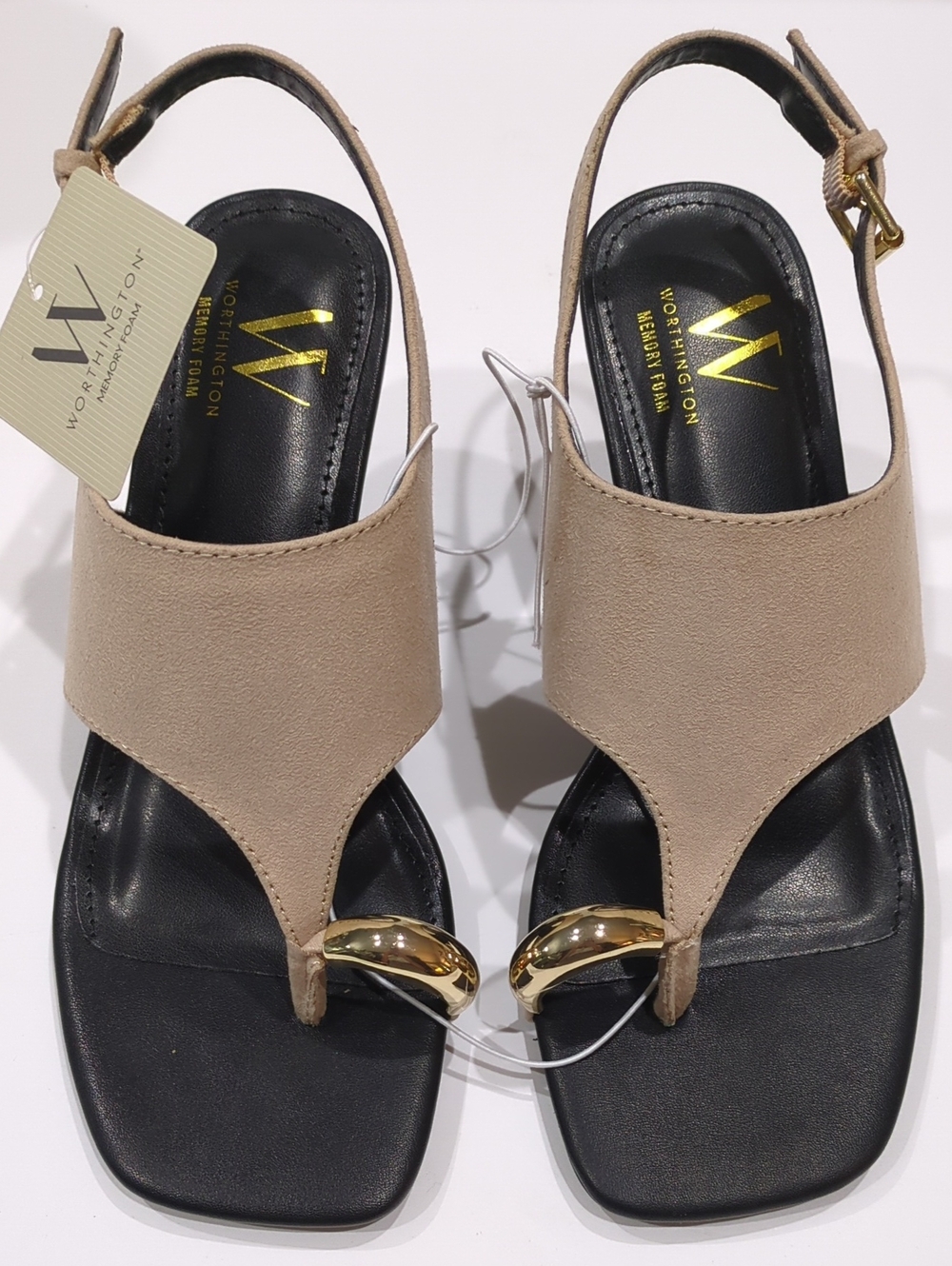 Worthington Taupe Slingback Sandals with Gold Toe Ring